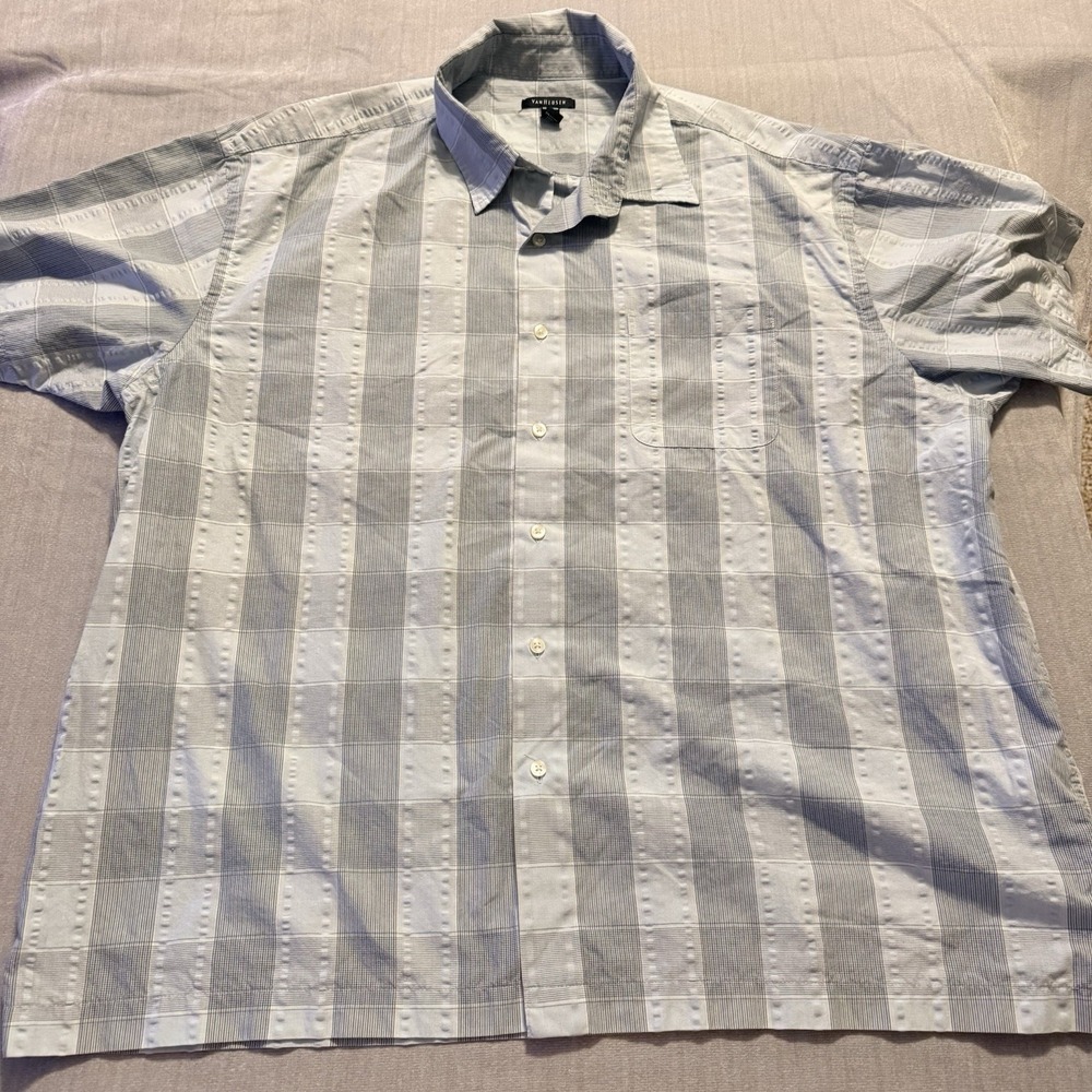 Van Heusen Mens Short Sleeve Button Front Shirt Blue Plaid Casual XXL